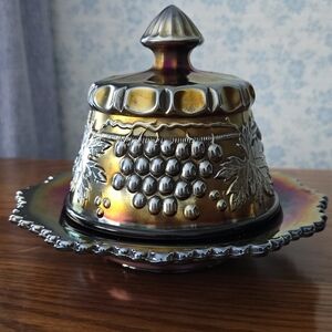 Antique Northwood Carnival Glass Butter Dish with Lid